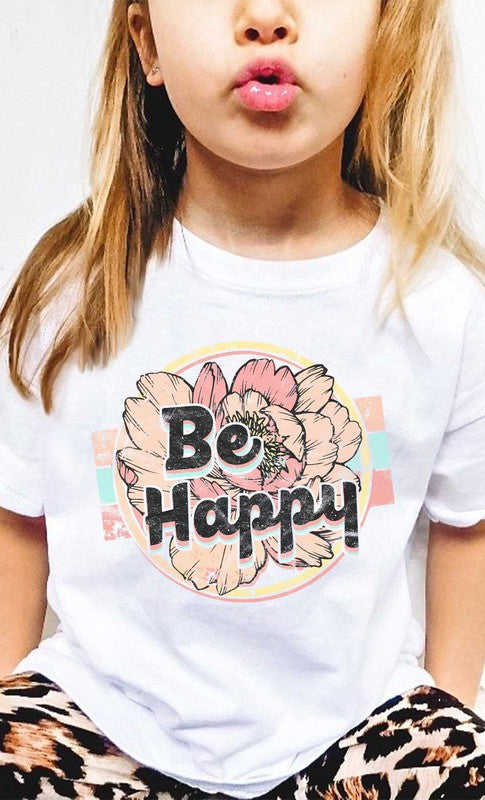 Retro Floral Be Happy Kids Graphic Tee - Heart 2 Heart Boutique