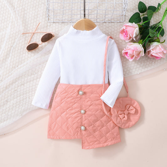 Girls Knit Top and Decorative Button Skirt Set with Bag - Heart 2 Heart Boutique