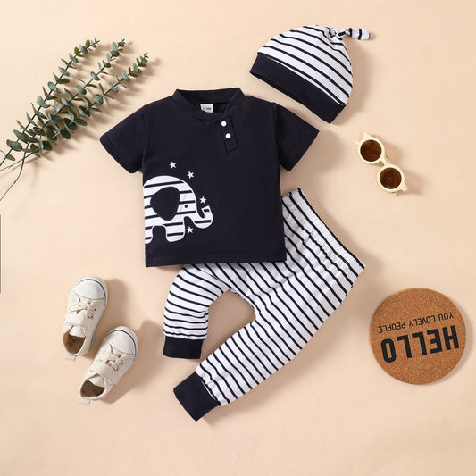 Baby Elephant Graphic Top and Striped Pants Set - Heart 2 Heart Boutique