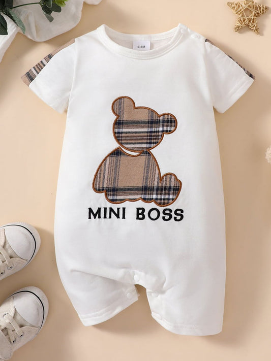 Baby MINI BOSS Bear Graphic Short Sleeve Jumpsuit - Heart 2 Heart Boutique