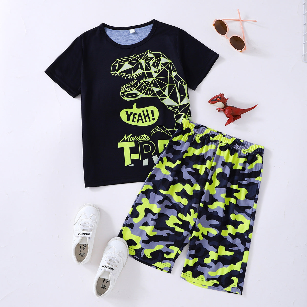 Boys Dinosaur Graphic Tee and Camouflage Shorts Set - Heart 2 Heart Boutique