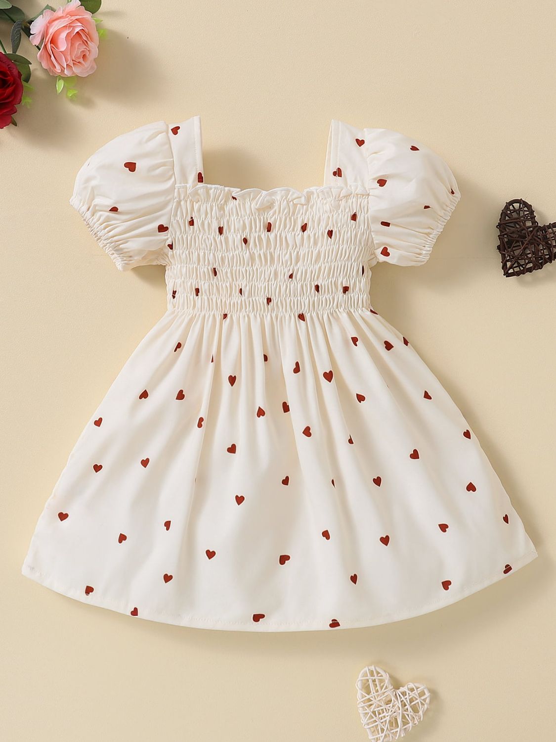 Baby Girl Heart Print Square Neck Dress - Heart 2 Heart Boutique