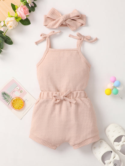 Baby Girl Waffle-Knit Tie-Shoulder Top and Shorts Set - Heart 2 Heart Boutique