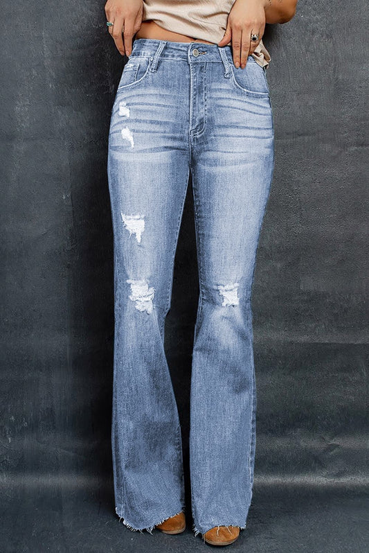 Distressed Raw Hem Flare Jeans - Heart 2 Heart Boutique