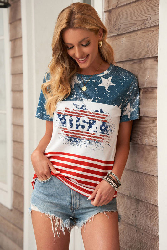 Stars and Stripes Color Block T-Shirt - Heart 2 Heart Boutique