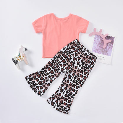Girls Bow Detail Top and Leopard Flare Pants Set - Heart 2 Heart Boutique