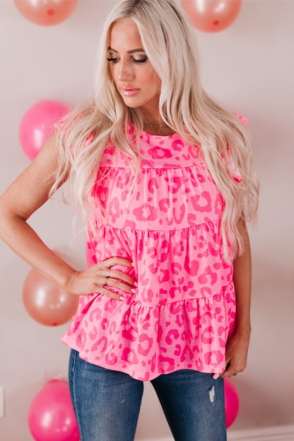 Leopard Round Neck Tiered Blouse - Heart 2 Heart Boutique