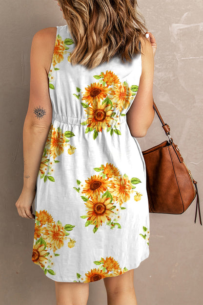 Sunflower Print Button Down Sleeveless Dress - Heart 2 Heart Boutique