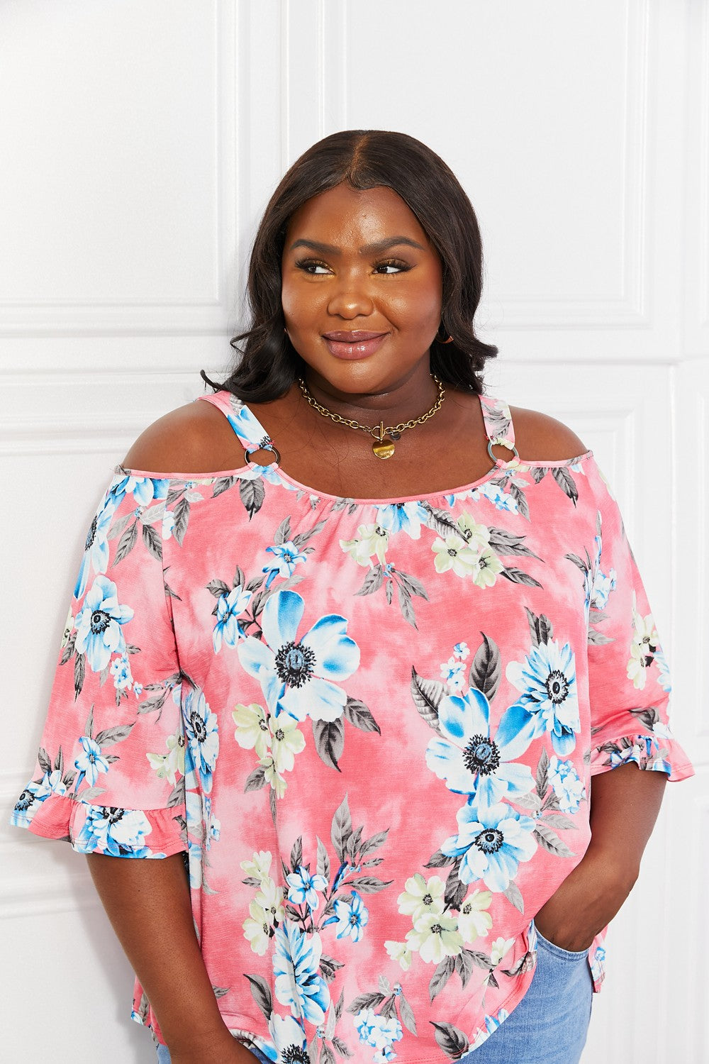 Sew In Love Full Size Fresh Take  Floral Cold-Shoulder Top - Heart 2 Heart Boutique