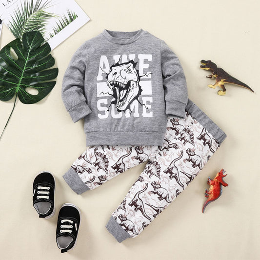 Kids Graphic Sweatshirt and Dinosaur Print Joggers Set - Heart 2 Heart Boutique