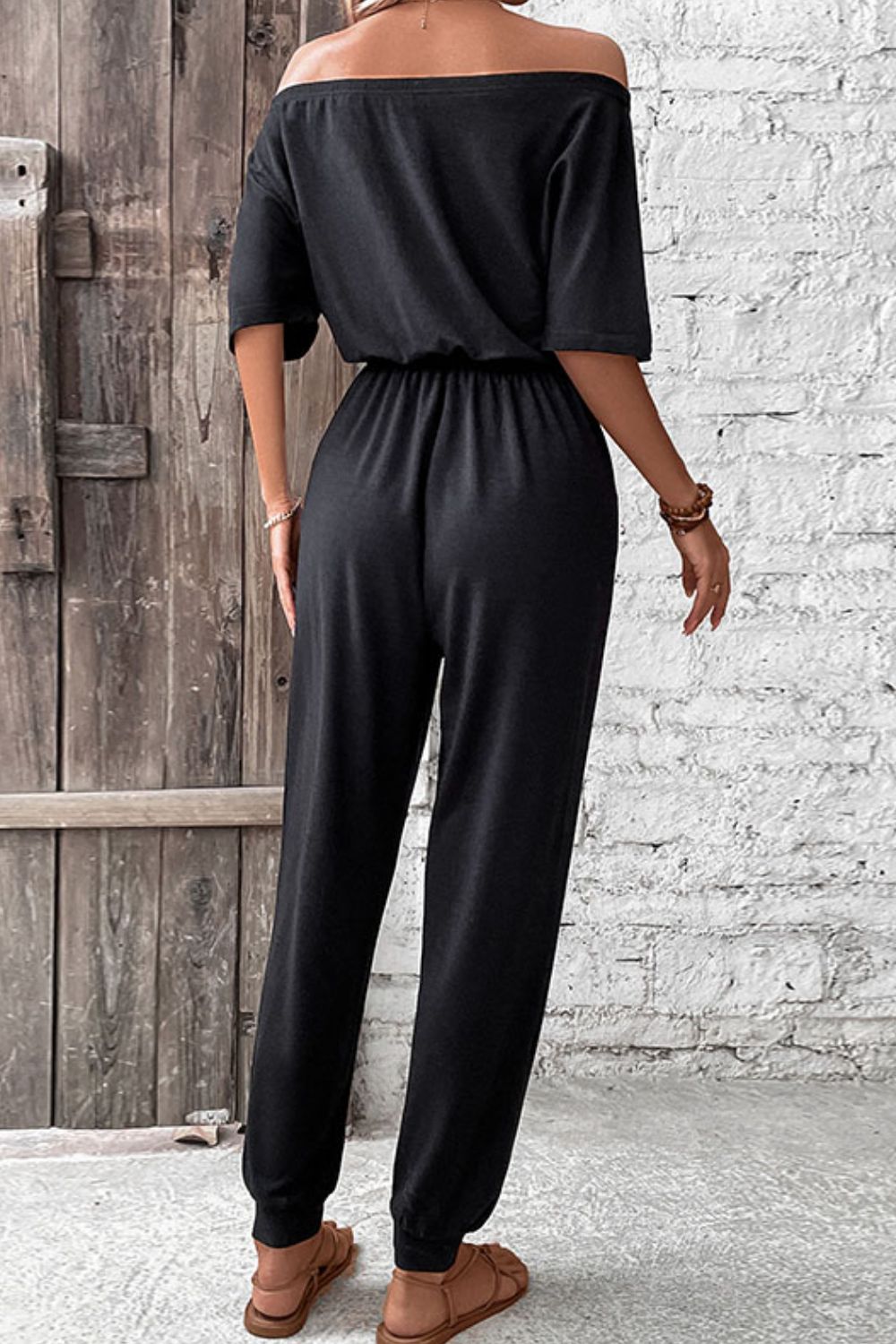 Off-Shoulder Jumpsuit with Pockets - Heart 2 Heart Boutique